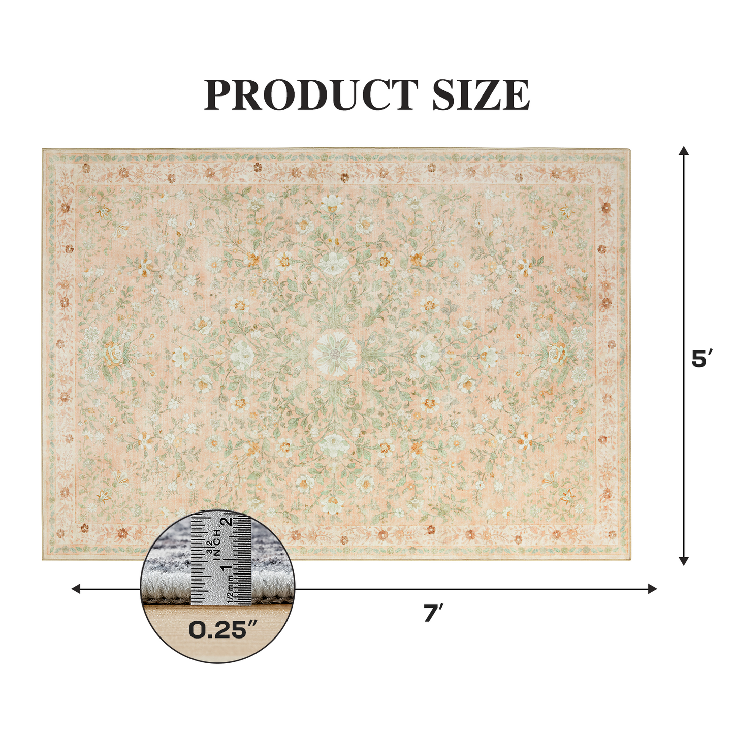 5'x7' Boho Area Rugs for Living Room, Machine Washable Stain Resistant Non-Shed Carpet, Area Rug with Non-Slip Backing for Bedroom, Dining Room, Dorm, Office