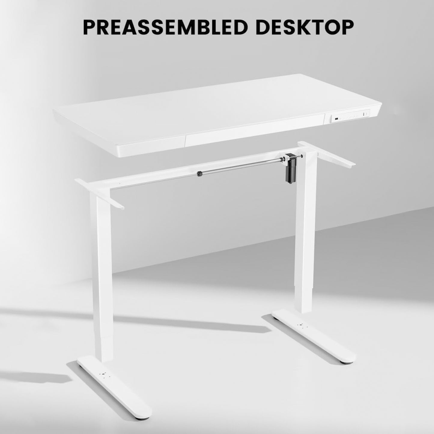 CHITOOMA 55" x 28" One Piece Glass Top Standing Desk with Drawer, Electric Height Adjustable Office Desk with USB Charging Ports, Sit to Stand Desk for Home