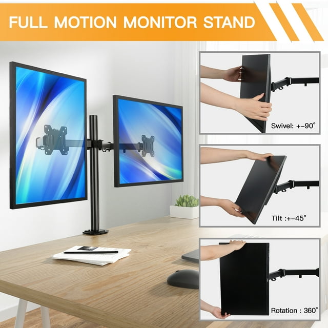 Dual Arms Desk Mount for 13-27 " Screens, Heavy Duty Fully Adjustable Monitor Desk Mount