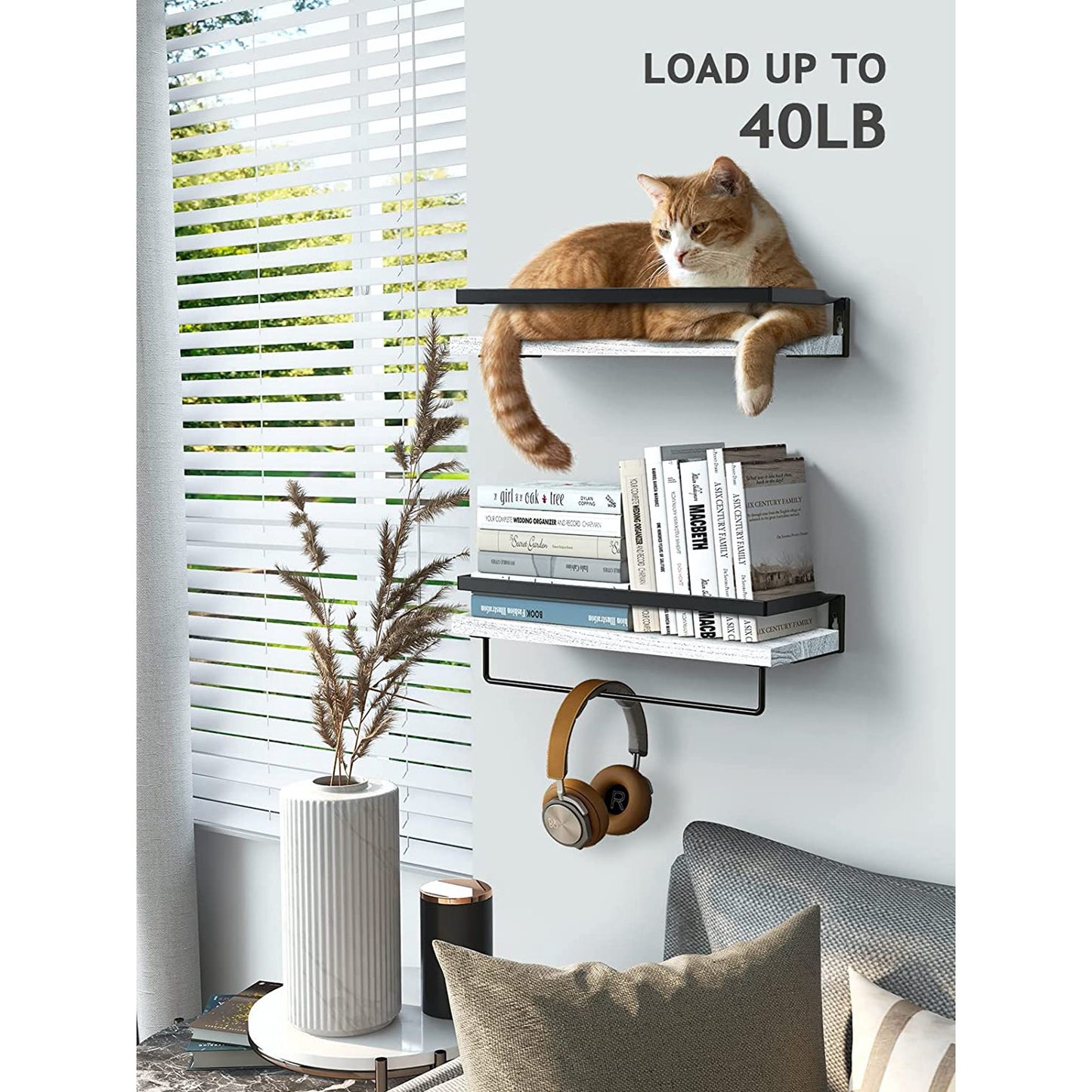 2 Pack Wall Decor Wood Rustic Floating Shelves, Storage Shelves with Towel Bar for Bathroom, Kitchen, Bedroom, Living Room