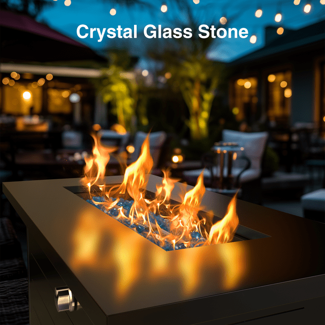 43" Propane Fire Pits for Outside 60,000 BTU Gas Fire Pit Table for Outside with Lid , Glass Beads, Cup Holders, Hanging Shelf & Nylon Cover, Rectangle
