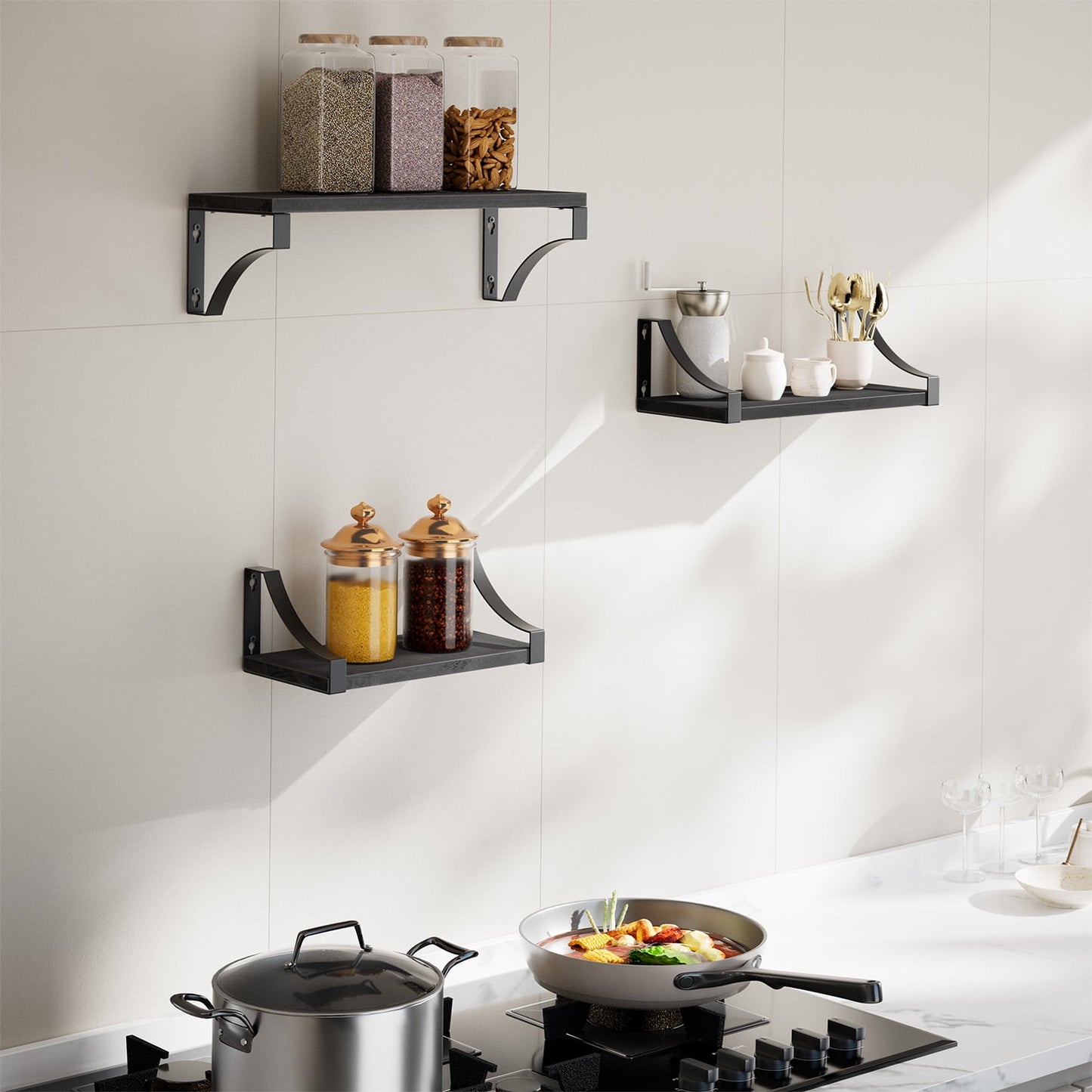 Set of 3 Wall Mounted Home Decor Wood Rustic Floating Shelves Storage Shelves for Bedroom, Bathroom, Living Room
