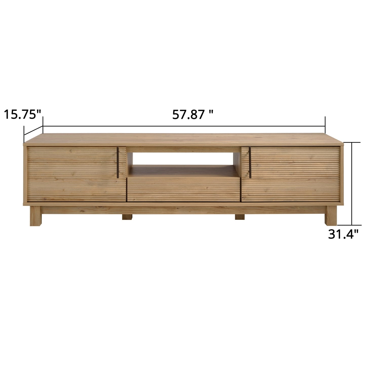 Mid-Century Modern Low Profile Entertainment TV Stand for 65/60/55 inch TV, Farmhouse Entertainment Center with 2 Fluted Door and Storage Living Room, Nature