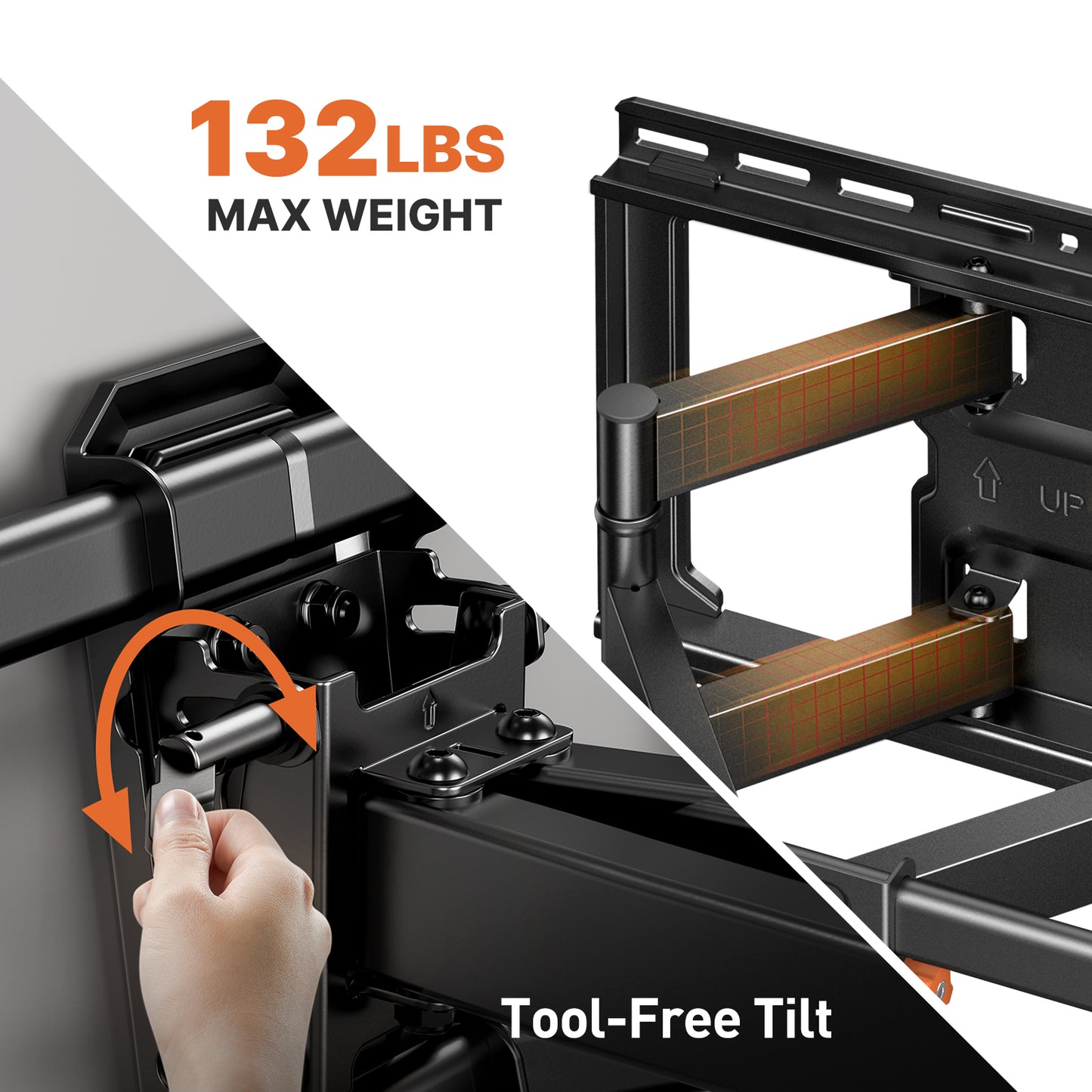 MountFTV Full Motion TV Wall Mount for 37-85 inch LED LCD OLED TVs, Dual Articulating Extension Arms Swivel TV Mount Wall Bracket, 600x400mm, Holds up to 132lbs