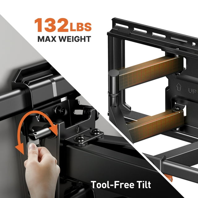 MountFTV Full Motion TV Wall Mount Bracket for 37-90 inch Curved TVs, Universal Swivel Tilts Dual Articulating Extension Arms , Holds up to 132lbs Max 600x400mm