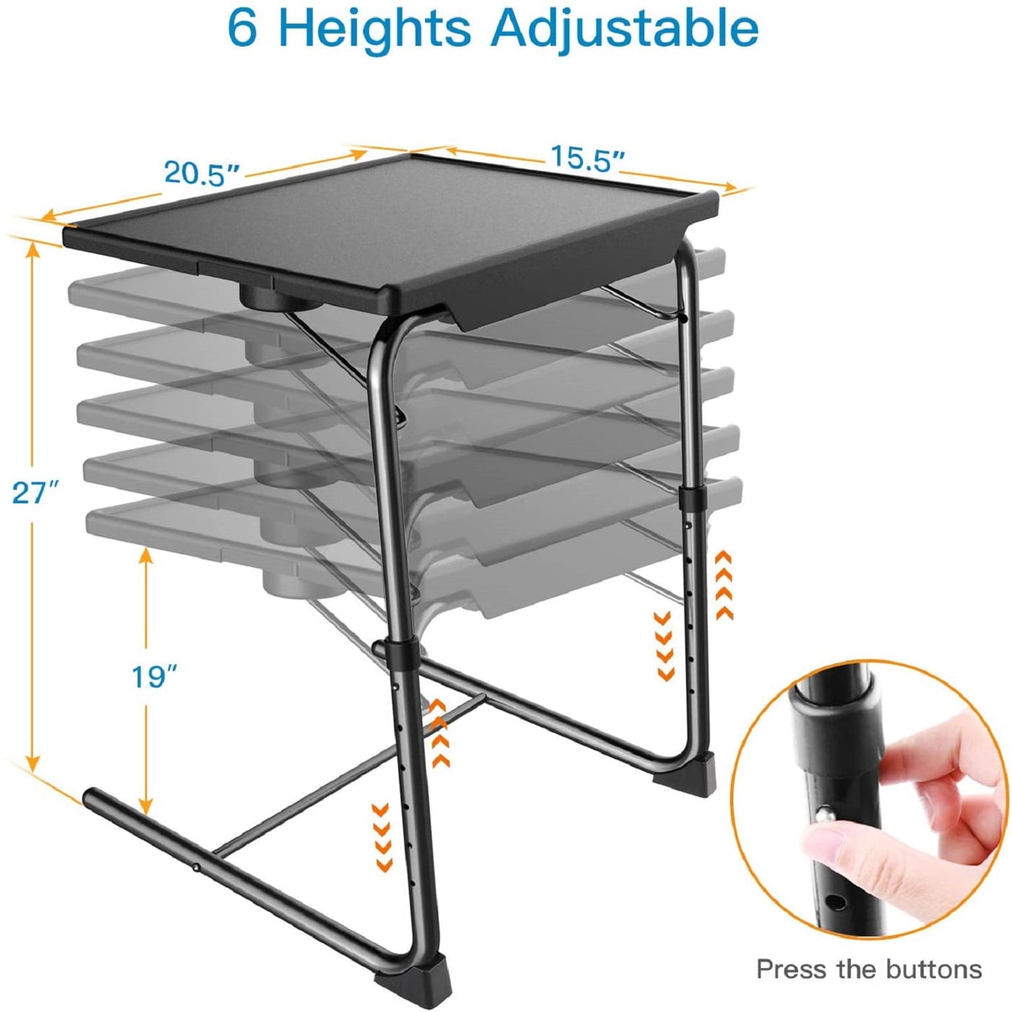 Perlegear Portable 6 Height & 3 Tilt Angles TV Tray Table TV Dinner Sofa Desk for Home Office, Black