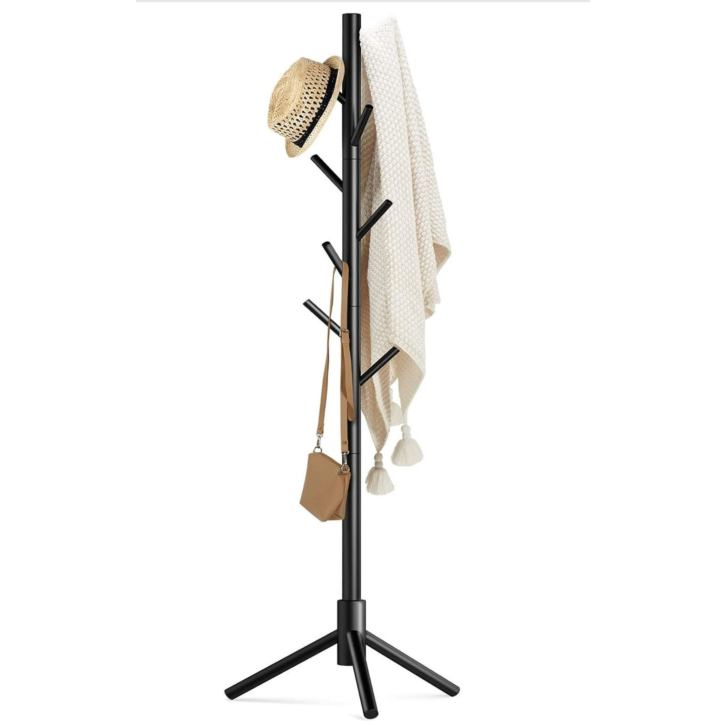 Coat Rack Stand with 3 Height Options and 8 Hooks Wooden Freestanding Coat Rack for Home, Office, Entryway, Hallway
