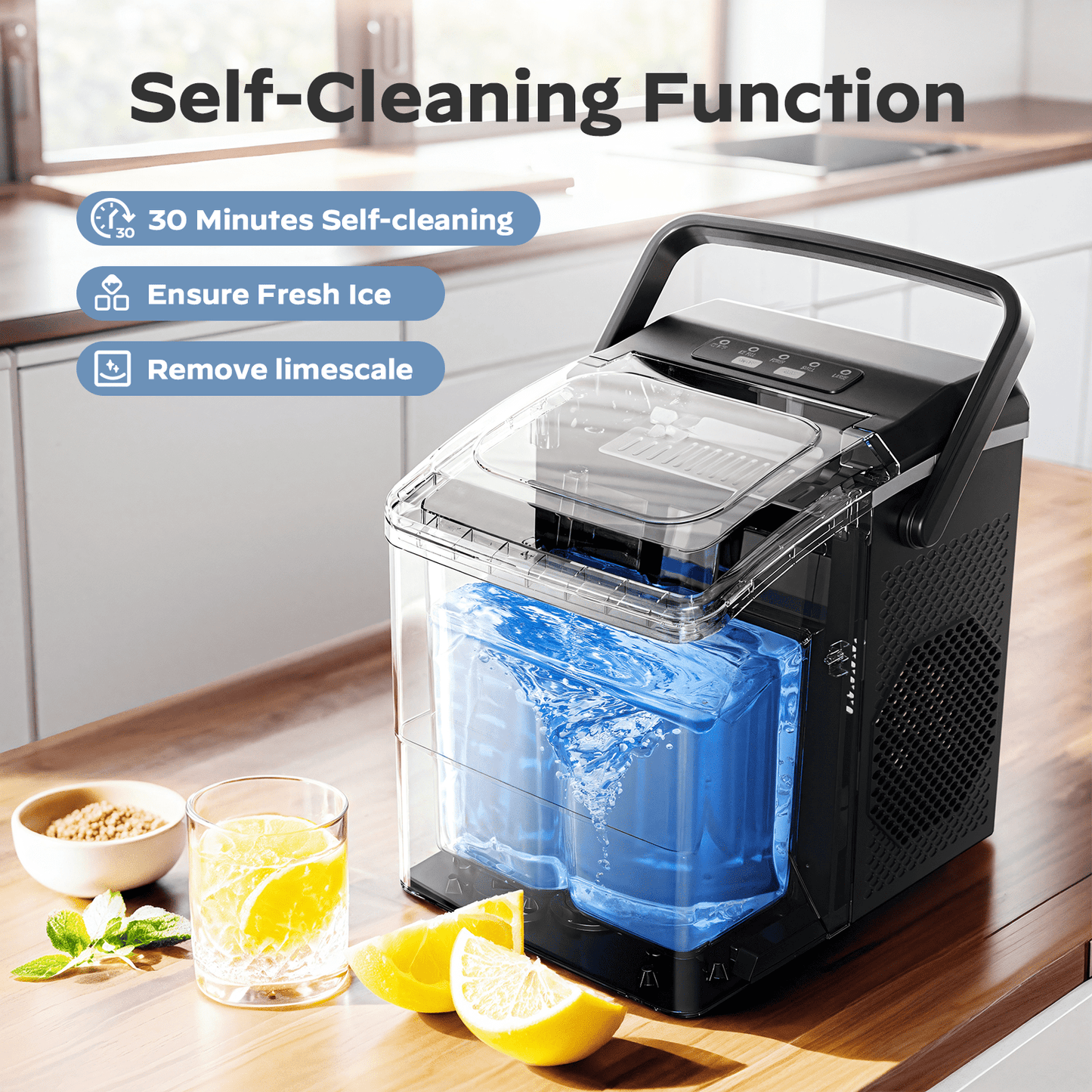 Countertop Ice Makers Machine 6 Mins 9 Bullet Ice, 26 Lbs/24 Hrs, Bullet Ice Maker with Self Cleaning Function, Portable Ice Maker for Home Kitchen Party, Black