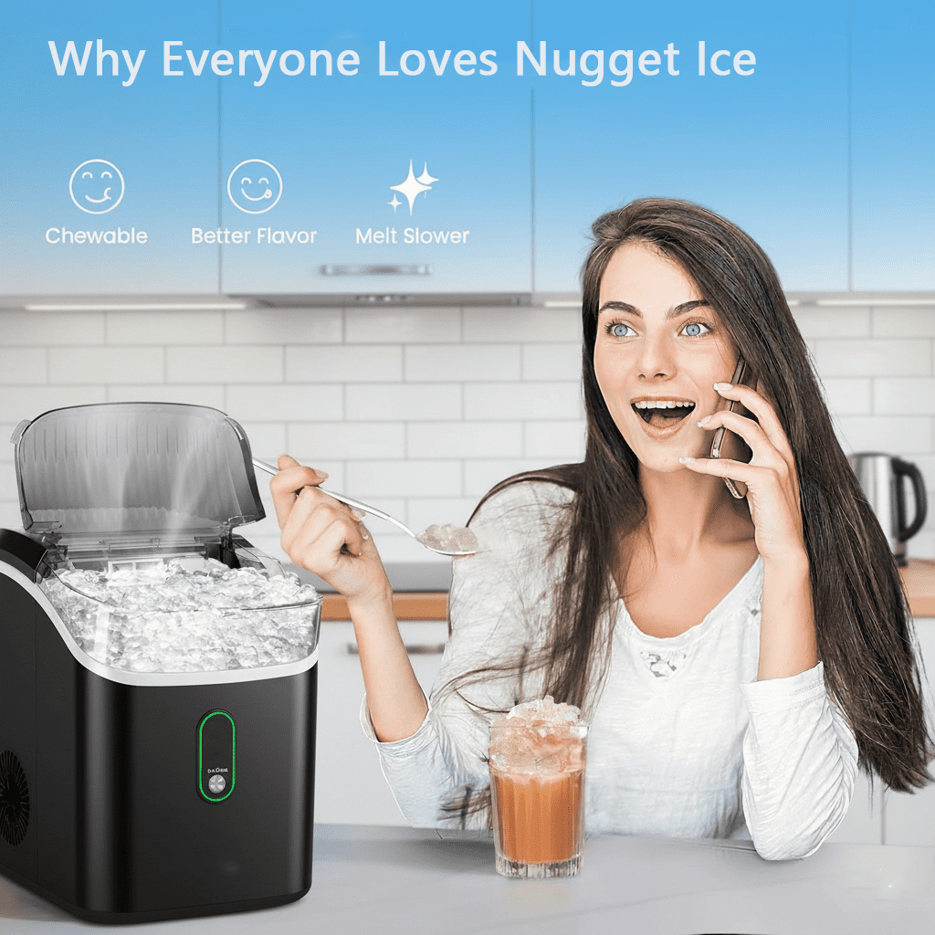 Philergo Nugget Ice Maker Countertop, 35lbs/Per Day, Self-Cleaning Sonic Ice Maker with Ice Scoop and Basket, Portable Chewable Pellet Ice for Home/Party/RV/Camping, Stainless Steels,Black