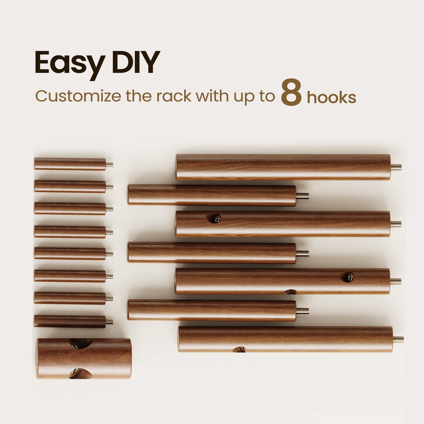 Coat Rack Stand, Coat and Hat Hanger Freestanding Standtree, 8 Hook and 3 Adjustable Heights Coat Tree, Home, Office, Entryway, Hallway