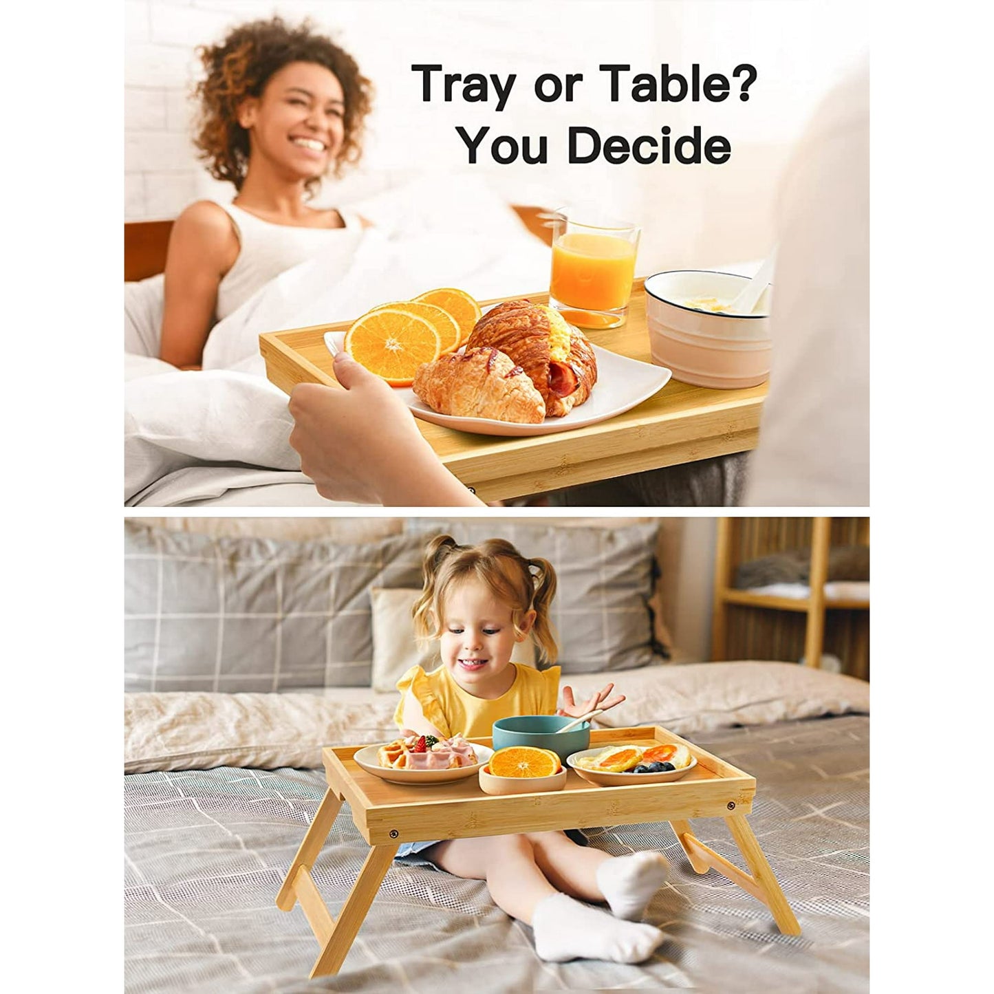 Myfurnideal Bamboo Bed Tray Table with Foldable Legs Laptop Desk Breakfast Tray for Sofa, Bed, Eating, Working