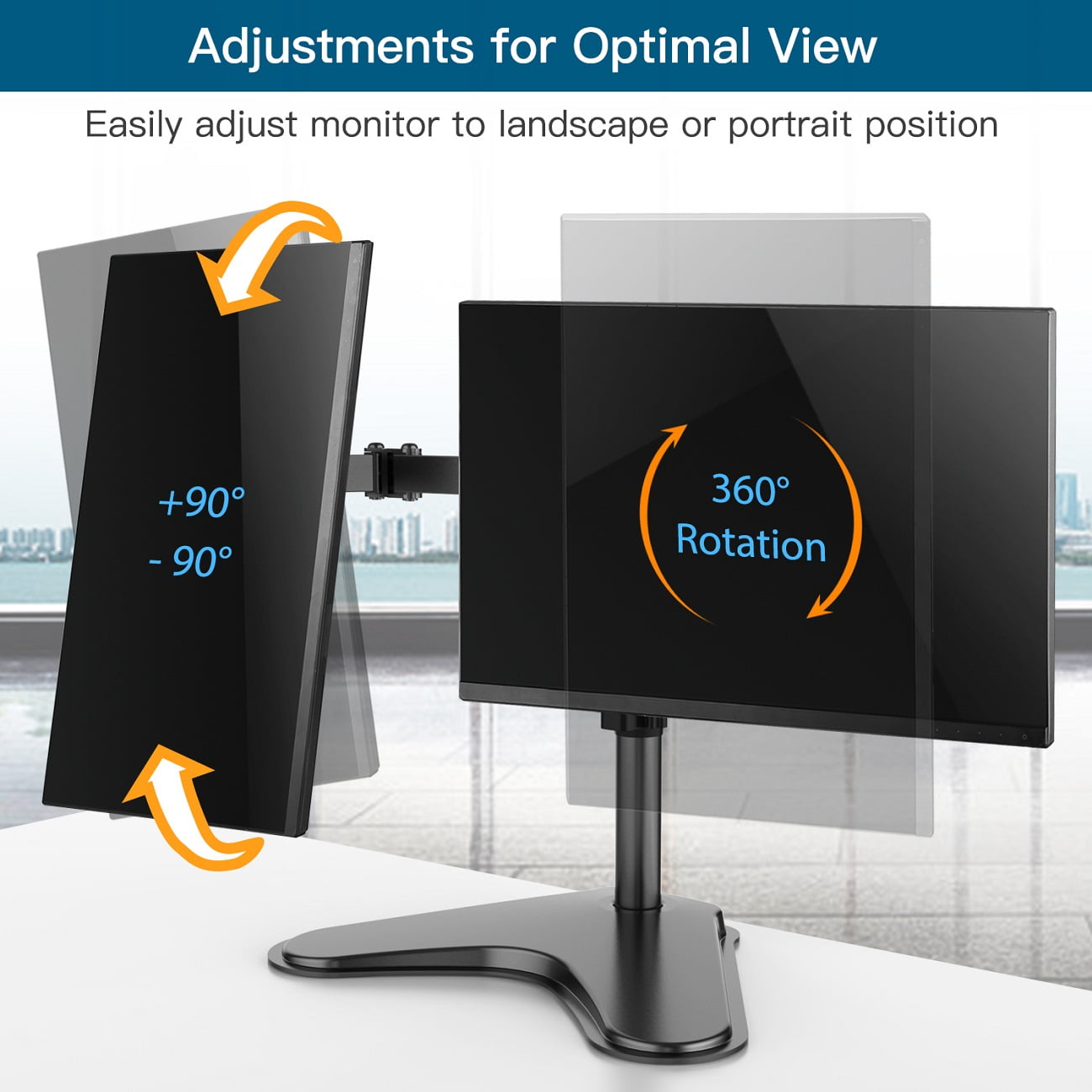 Dual Monitor Stand for Two 13-32 inch Flat/Curved LCD Screens with Swivel, Tilt & Height Adjustable Free Standing
