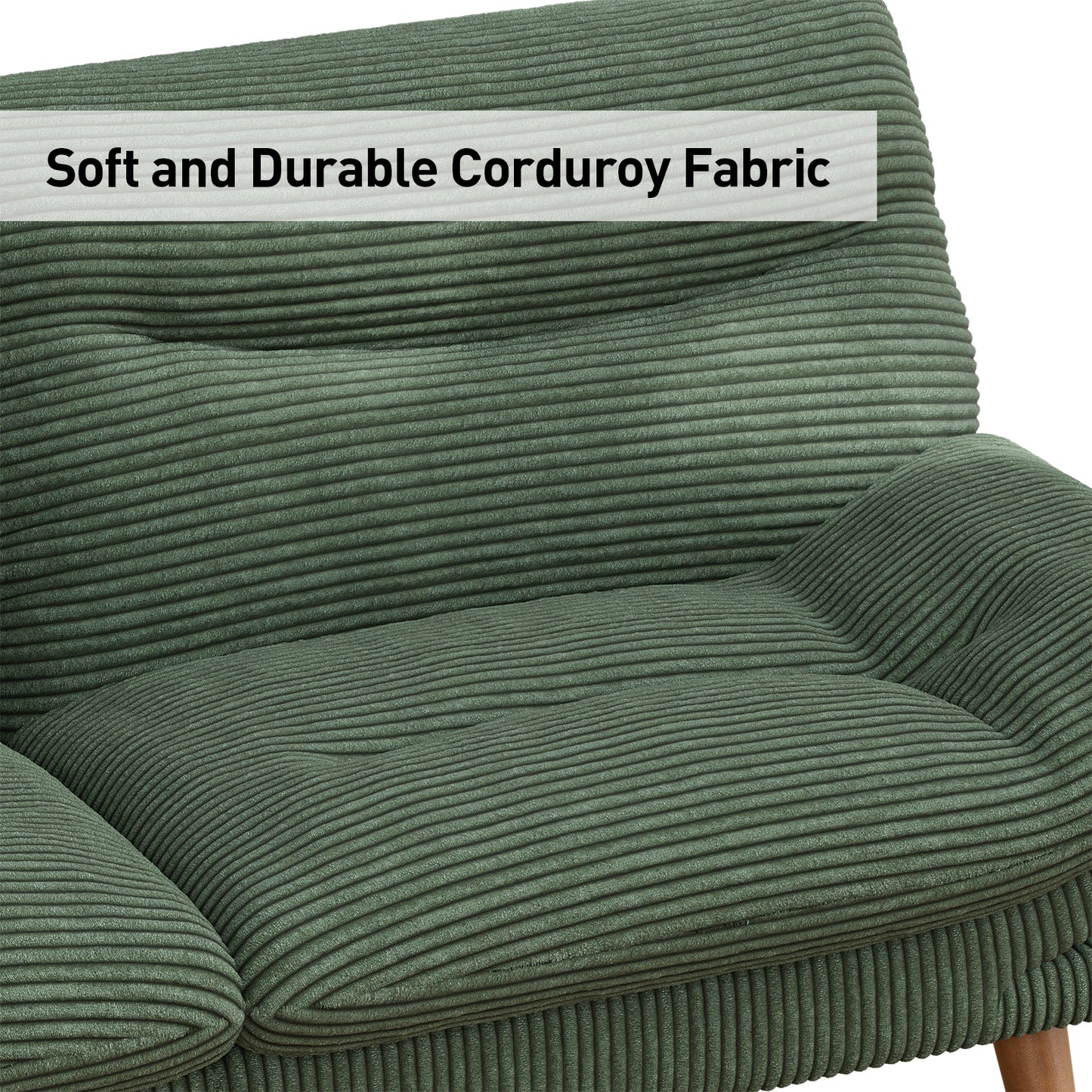 CHITOOMA 66'' Futon Sofa Bed, Green Corduroy Memory Foam Futon Sleeper Sofa Loveseat Convertible Couch Bed for Small Compact Living Spaces,Apartment