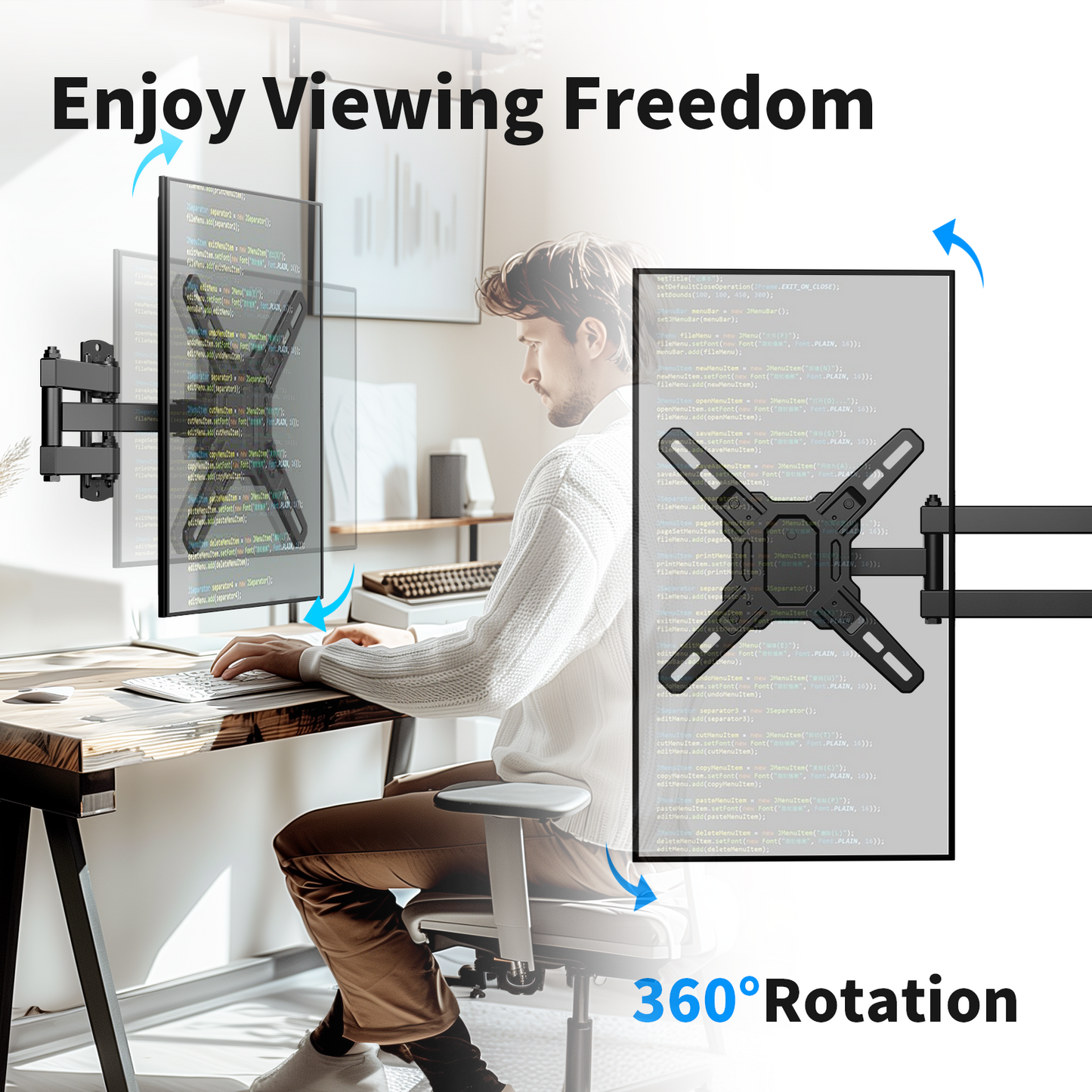 MountFTV Full Motion TV Wall Mount Bracket 360°Rotation for 13-42 inch Flat Curved Screen TVs & Monitors, Max 200x200mm, Holds up to 44 lbs