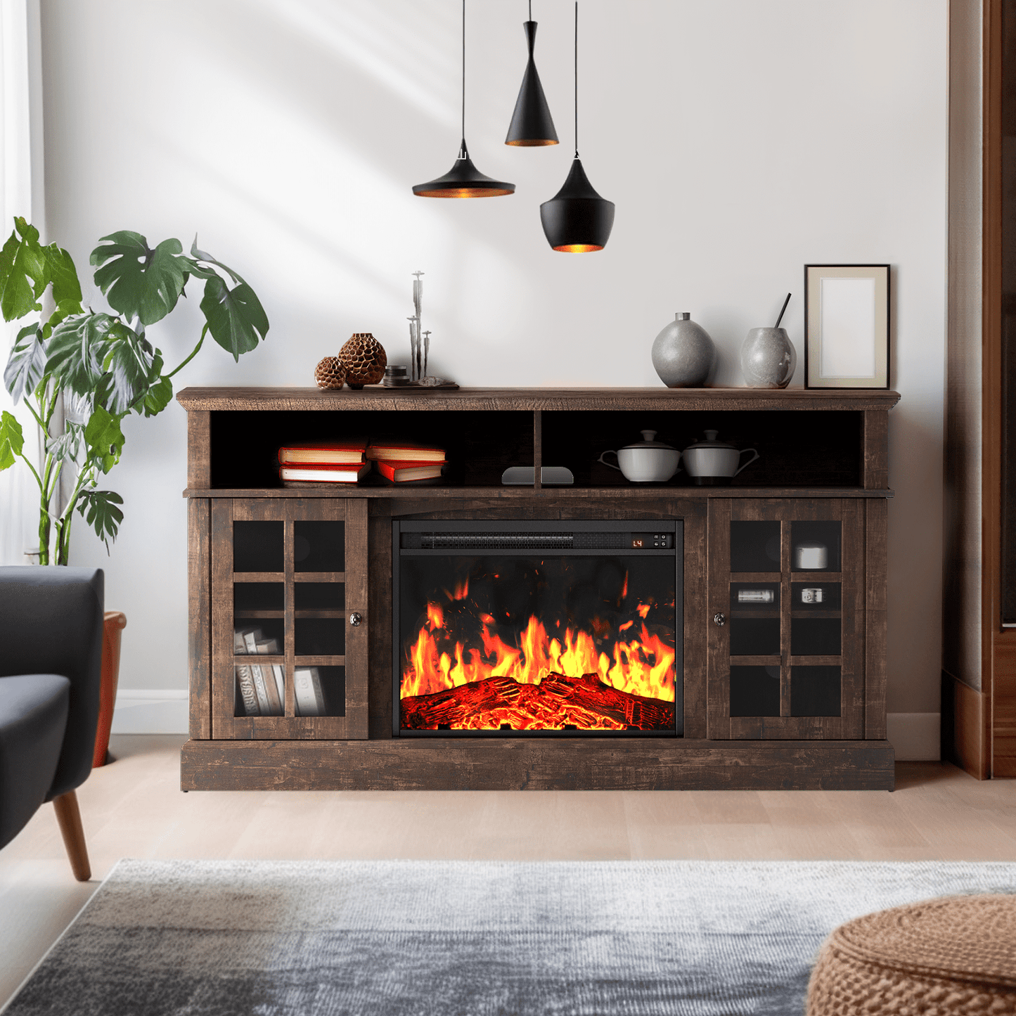 Electric Fireplace TV Stand for 75″ TVs Fireplace Entertainment Center TV Console Table with 23″ Fireplace, Holds up to 200 lbs