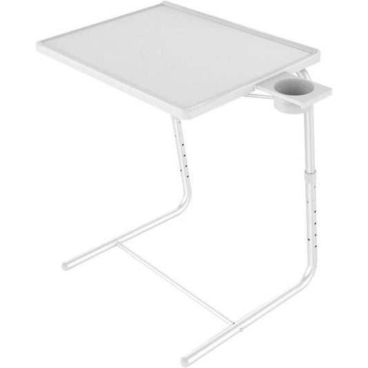 CHITOOMA Adjustable TV Tray Table with Cup Holders, Portable Dinner Tray Table, Foldable, 6 Heights&3 Tilt Angle for Living Room Office Bedroom, White