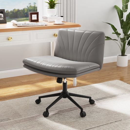 PU Armless Office Desk Chair with Wheels,PU Leather Cross Legged Wide Chair,Mid Back Adjustable Swivel Computer Task Chairs Vanity Chair for Home,Office(Gray) - Walmart.com