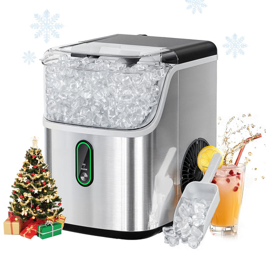 Philergo Nugget Ice Maker Countertop, Pebble Ice Maker Machine with Self-Cleaning, 34lbs/24hr, Soft Chewable Pellet Ice Maker for Home, Kitchen, Stainless Steel