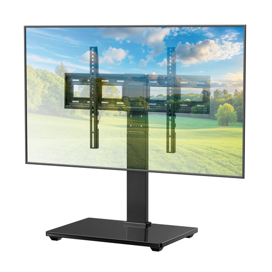MountFTV Tabletop TV Stand Mount for 37-75 inch LCD LED TVs, Height Adjustable Universal Swivel TV Stand with Tempered Glass Base, Max 600x400mm