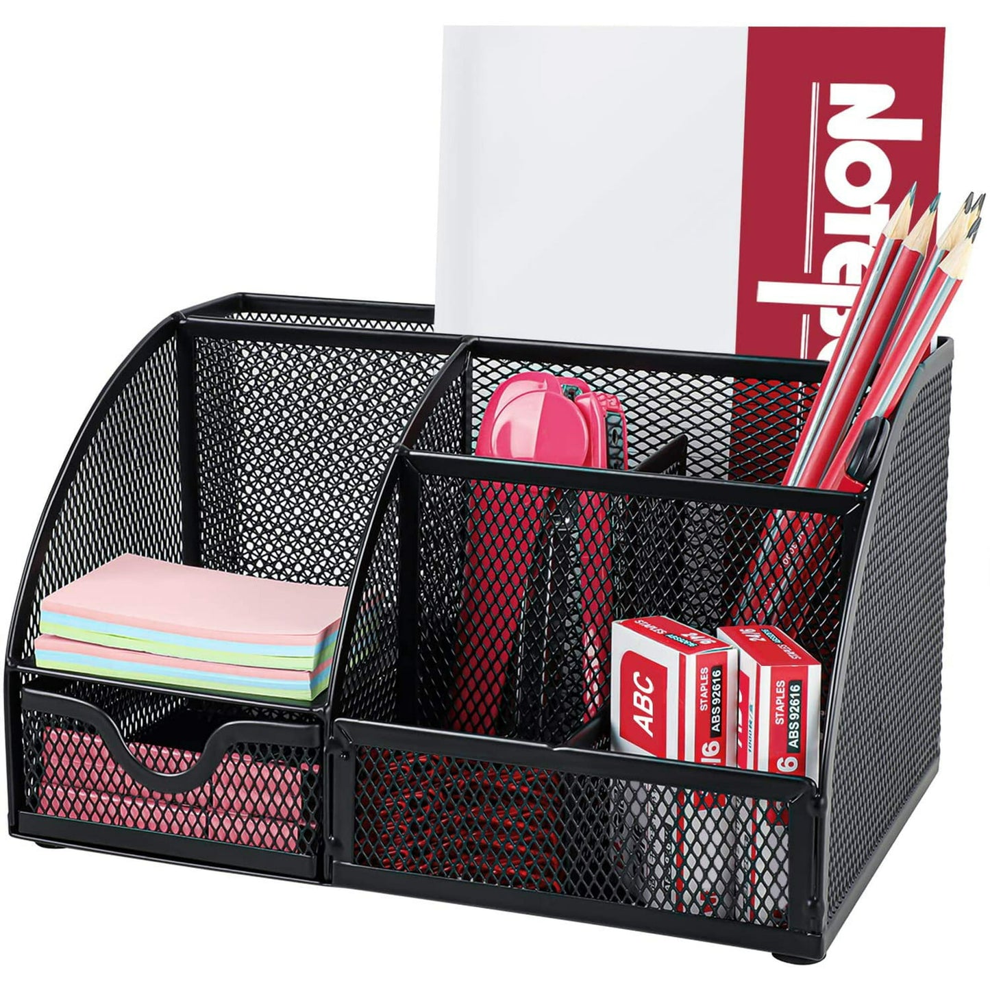 Multifunctional Office Accessories Mesh School Supplies Desk Organizer Caddy with 6 Compartments for Home,Black