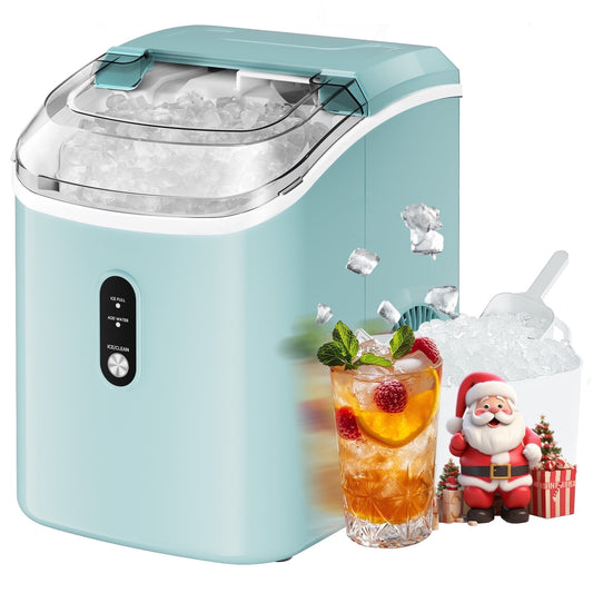 Nugget Ice Maker Countertop ,Pebble Ice Maker Machine with Self-Cleaning Function, 33lbs/24H with Ice Scoop and Basket for Home/Kitchen/Office, Light Blue