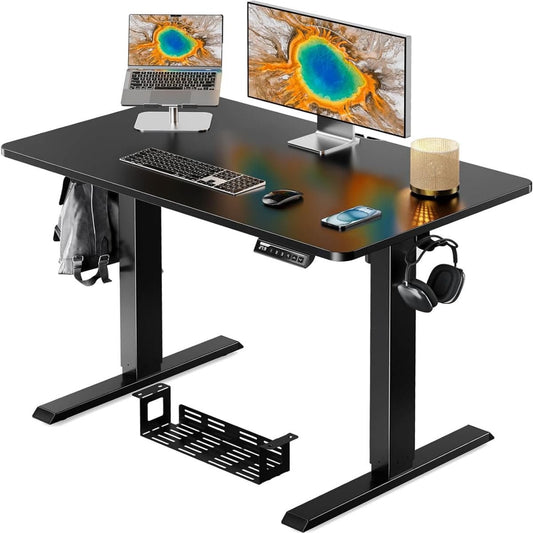 One Piece Standing Desk, 48x24 inch Adjustable Stand Up Desk with Cable Management Tray, Black