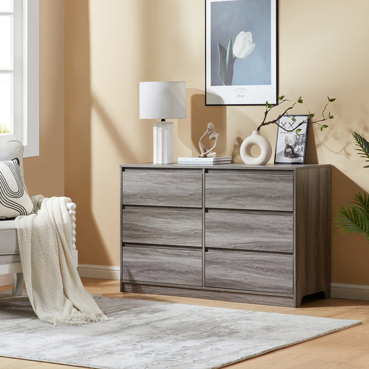 CHITOOMA 6 Drawer Dresser Wood Storage Cabine for Bedroom, Closet, Hallway, Entryway, Nursery Room, Gray