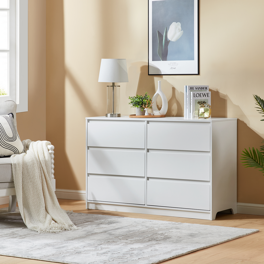 CHITOOMA 6 Drawer Dresser Wood Storage Cabine for Bedroom, Closet, Hallway, Entryway, Nursery Room, White