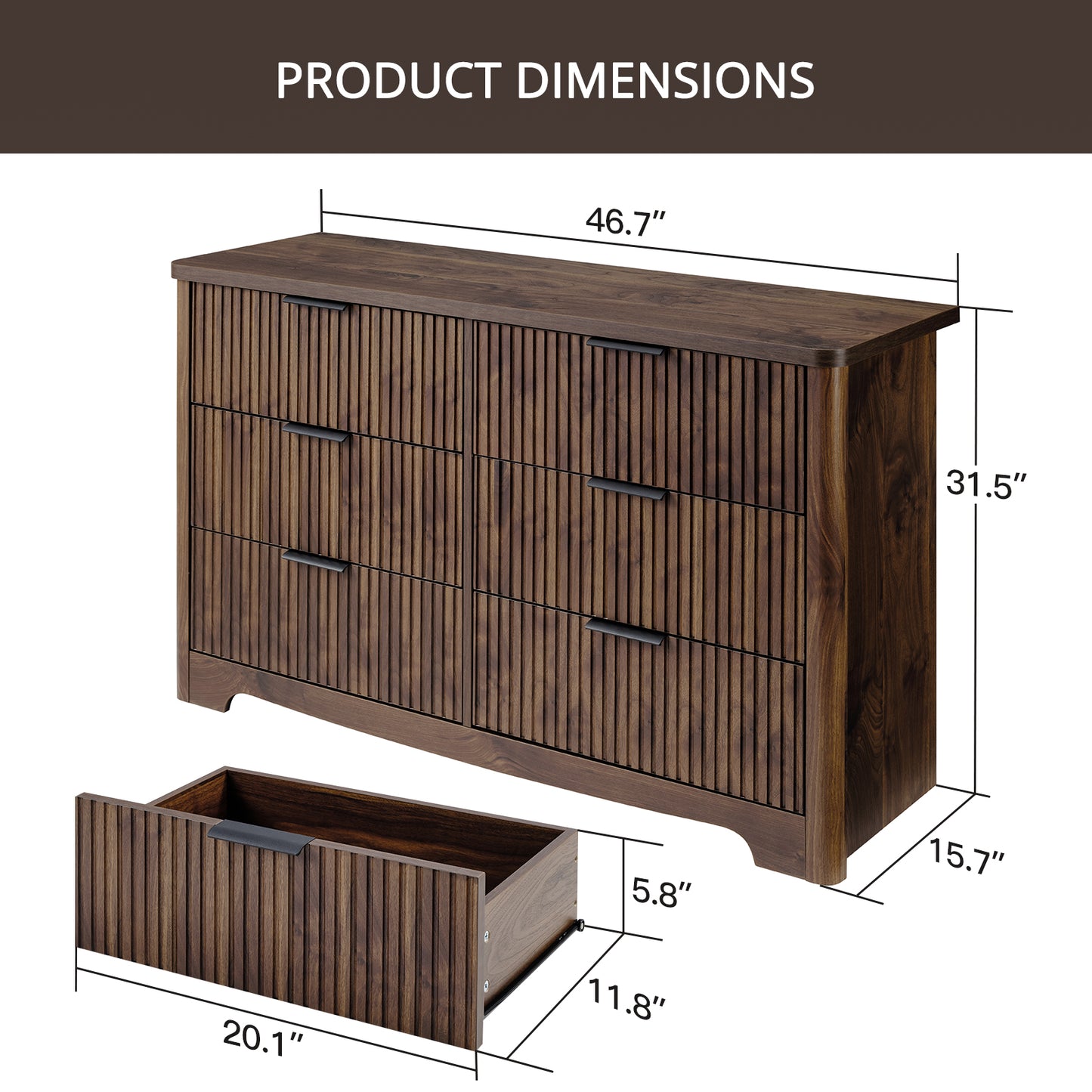 CHITOOMA 6 Drawer Dresser for Bedroom Modern Storage Tower for Closet, Hallway, Entryway, Nursery Room