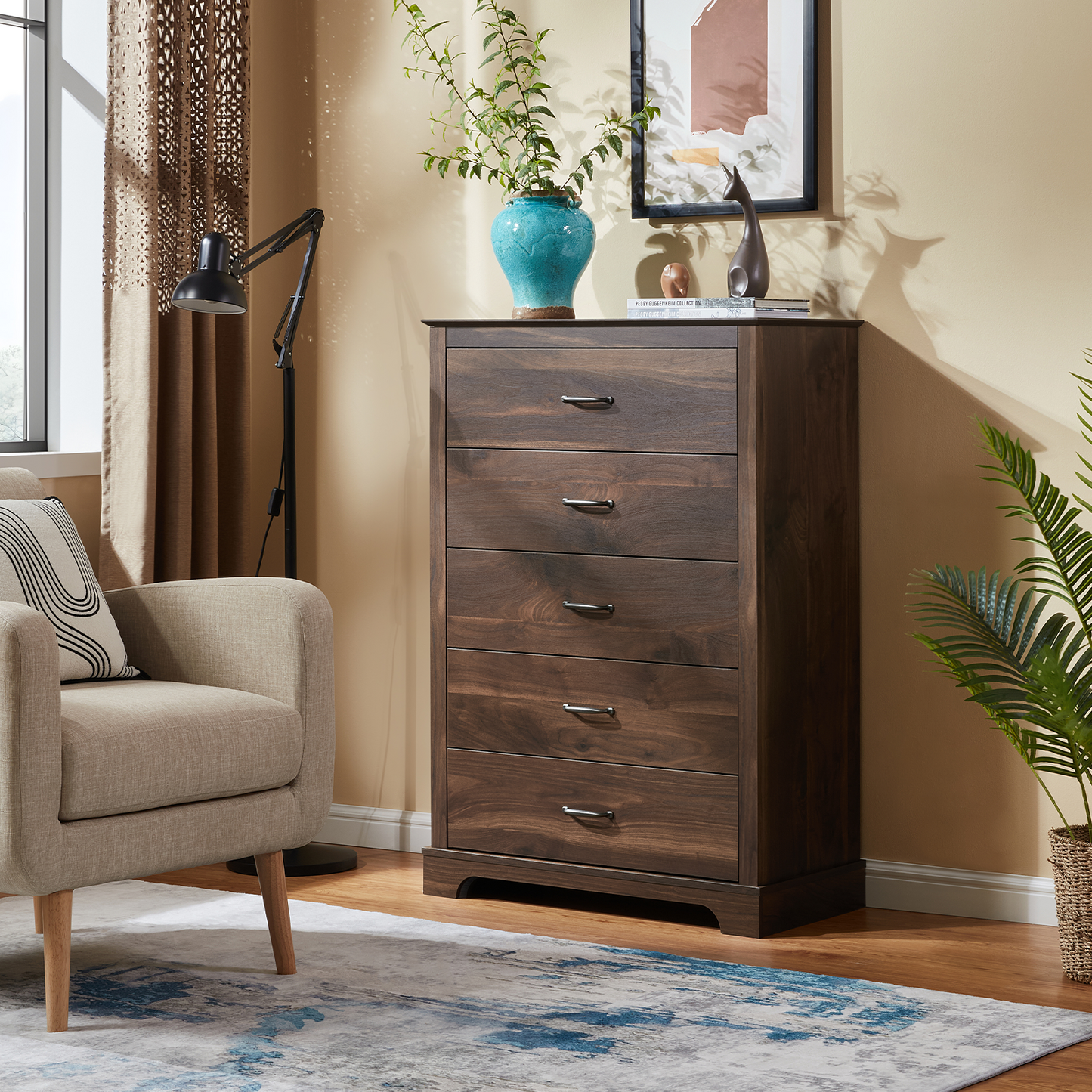 CHITOOMA 5 Drawer Dresser for Bedroom Modern Storage Tower for Closet, Hallway, Entryway, Nursery Room