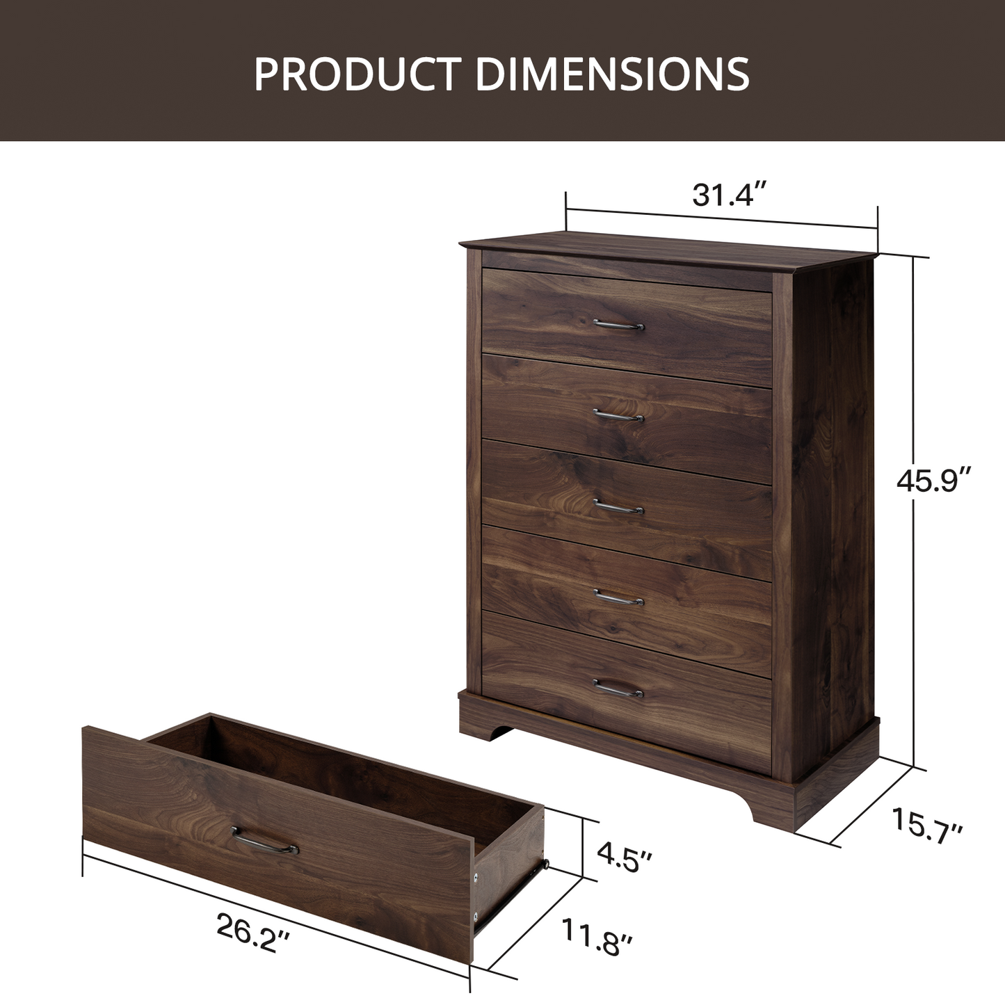 CHITOOMA 5 Drawer Dresser for Bedroom Modern Storage Tower for Closet, Hallway, Entryway, Nursery Room