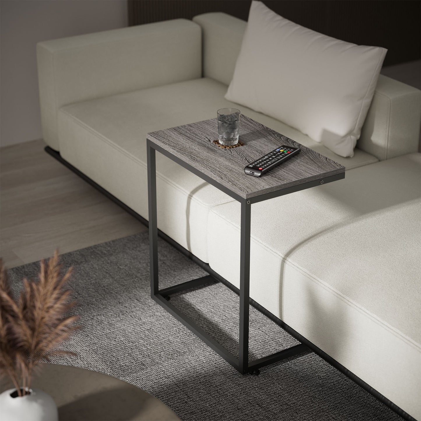 C Shaped Metal Sofa Side End Table Side Table TV Tray Table for Sofa,Couch Table,Bedroom(Grey)