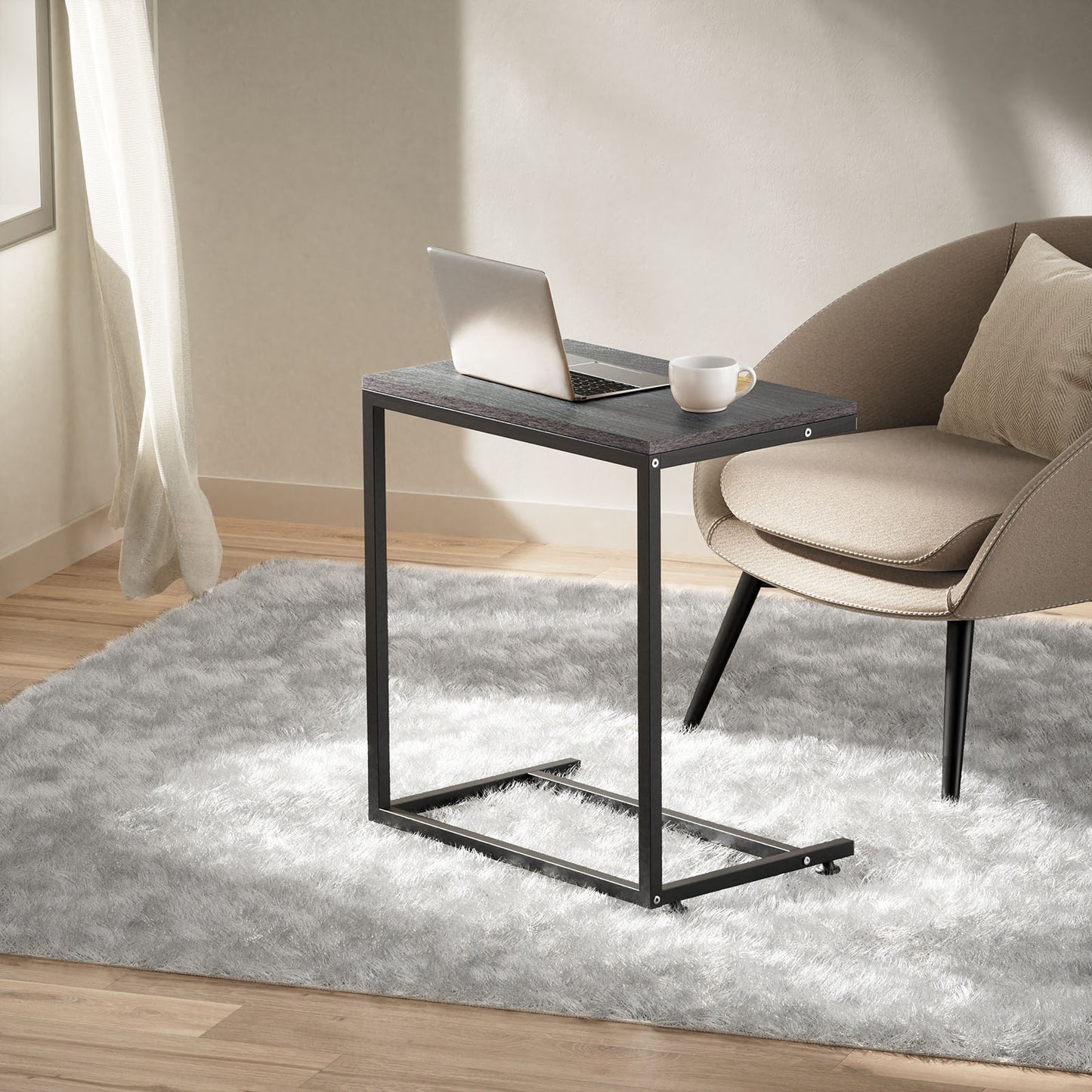 C Shaped Metal Sofa Side End Table Side Table TV Tray Table for Sofa,Couch Table,Bedroom(Grey)