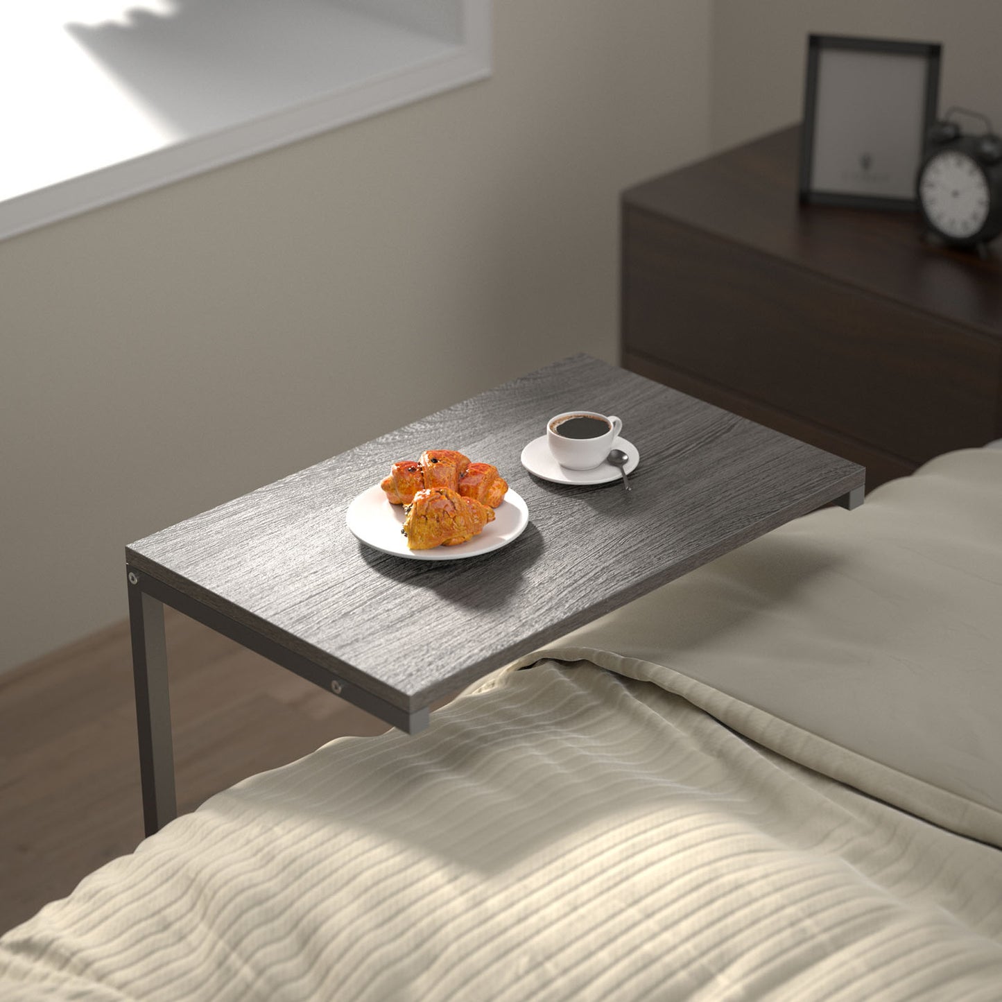 C Shaped Metal Sofa Side End Table Side Table TV Tray Table for Sofa,Couch Table,Bedroom(Grey)