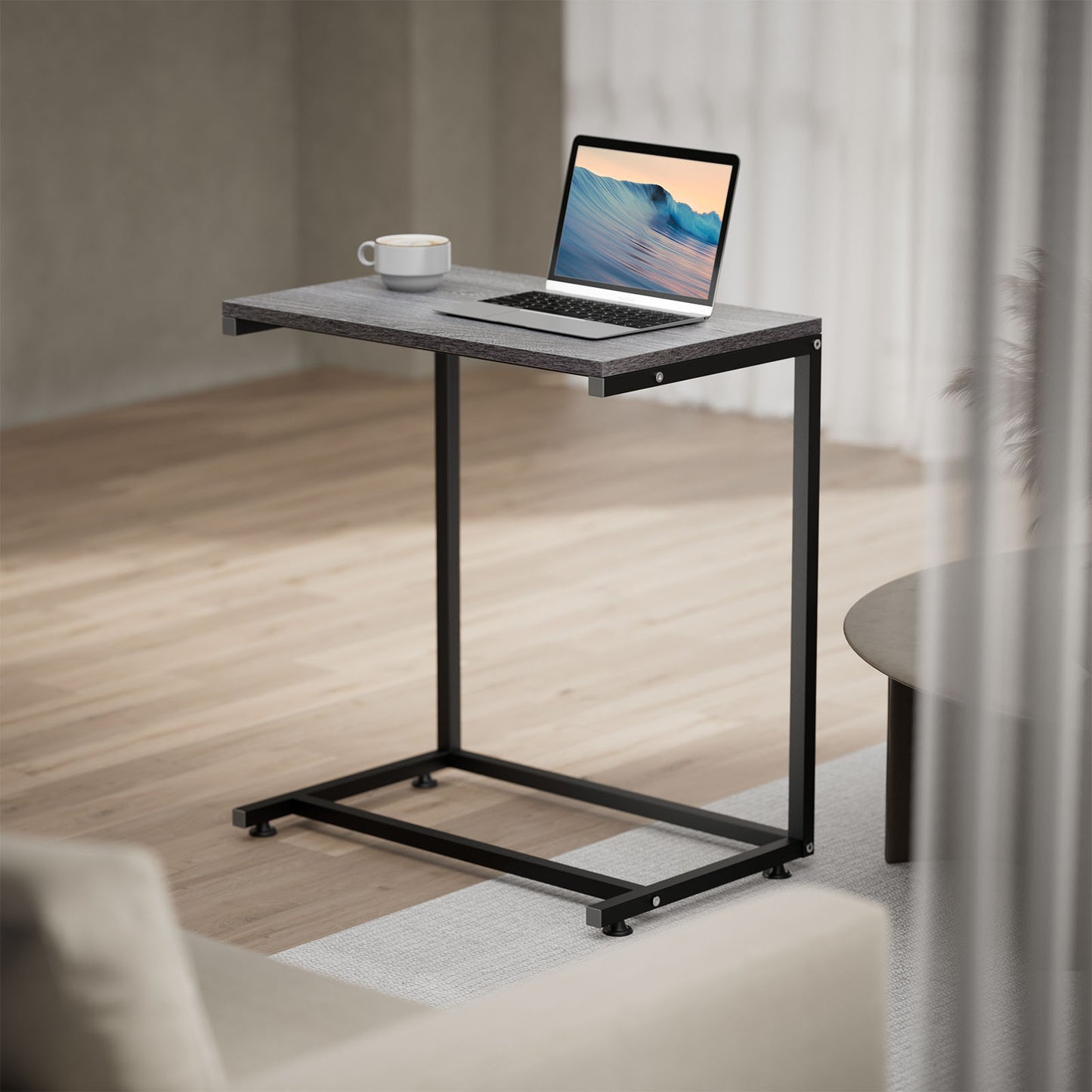 C Shaped Metal Sofa Side End Table Side Table TV Tray Table for Sofa,Couch Table,Bedroom(Grey)
