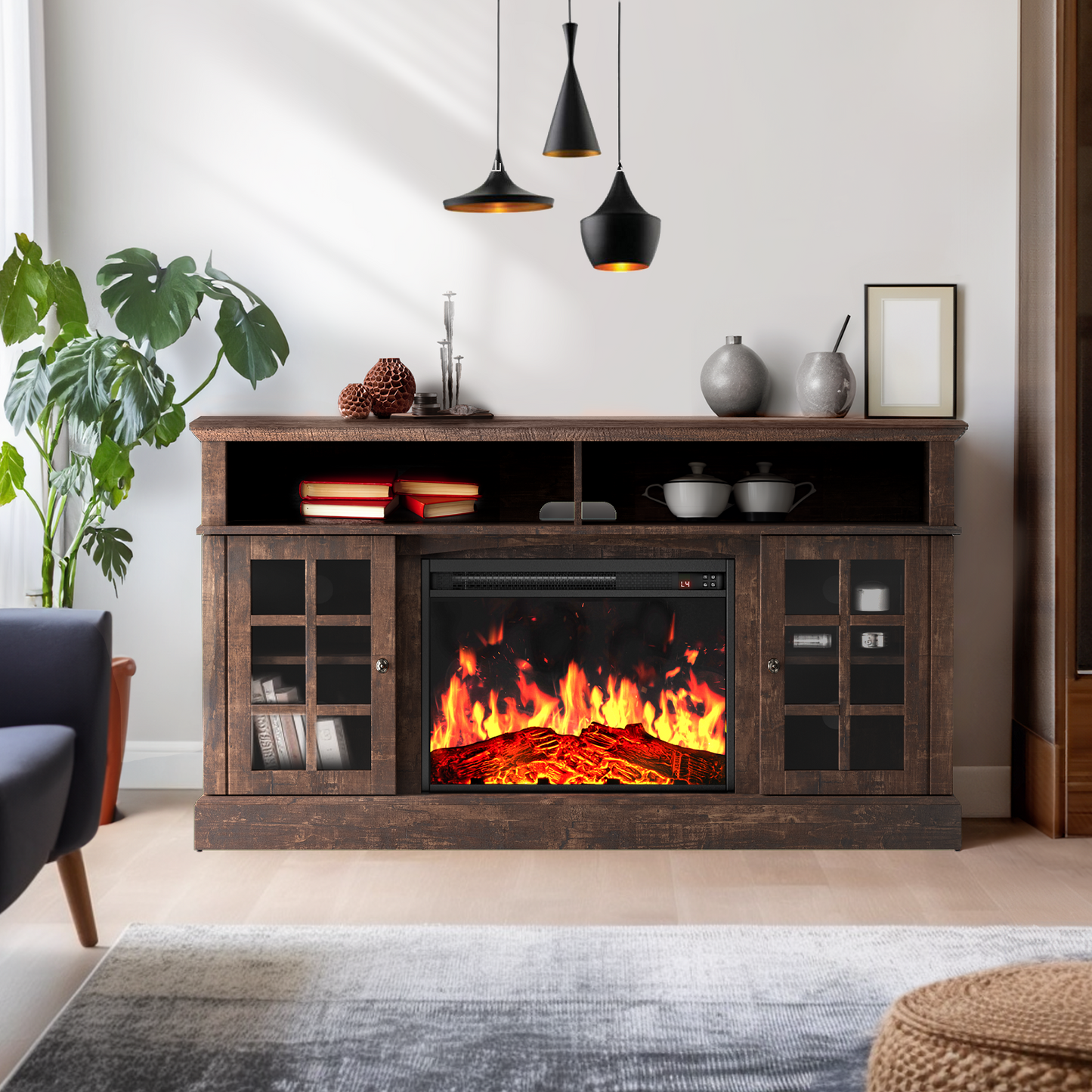 Electric Fireplace TV Stand for 65″ TVs with remote control Fireplace Entertainment Center TV Console Table with 23″ Fireplace, Holds up to 200 lbs - Walmart.com