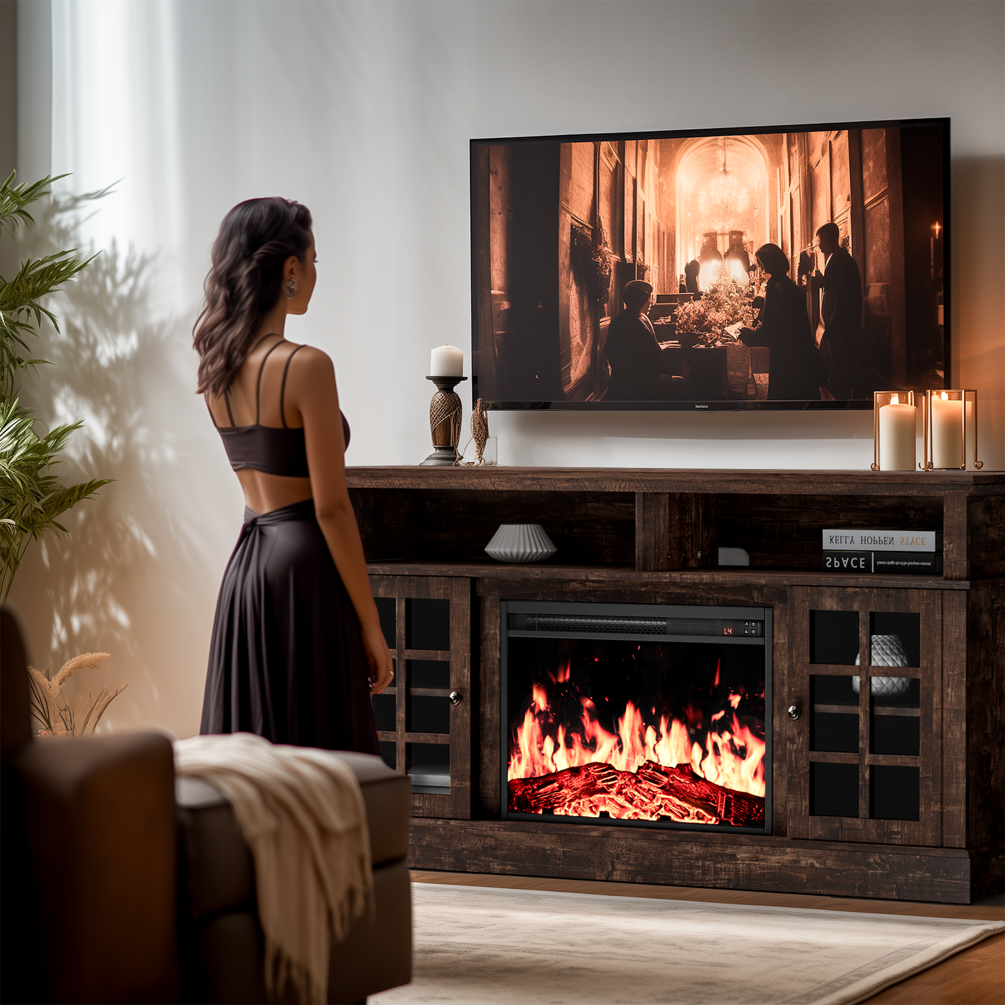Electric Fireplace TV Stand for 65″ TVs with remote control Fireplace Entertainment Center TV Console Table with 23″ Fireplace, Holds up to 200 lbs - Walmart.com