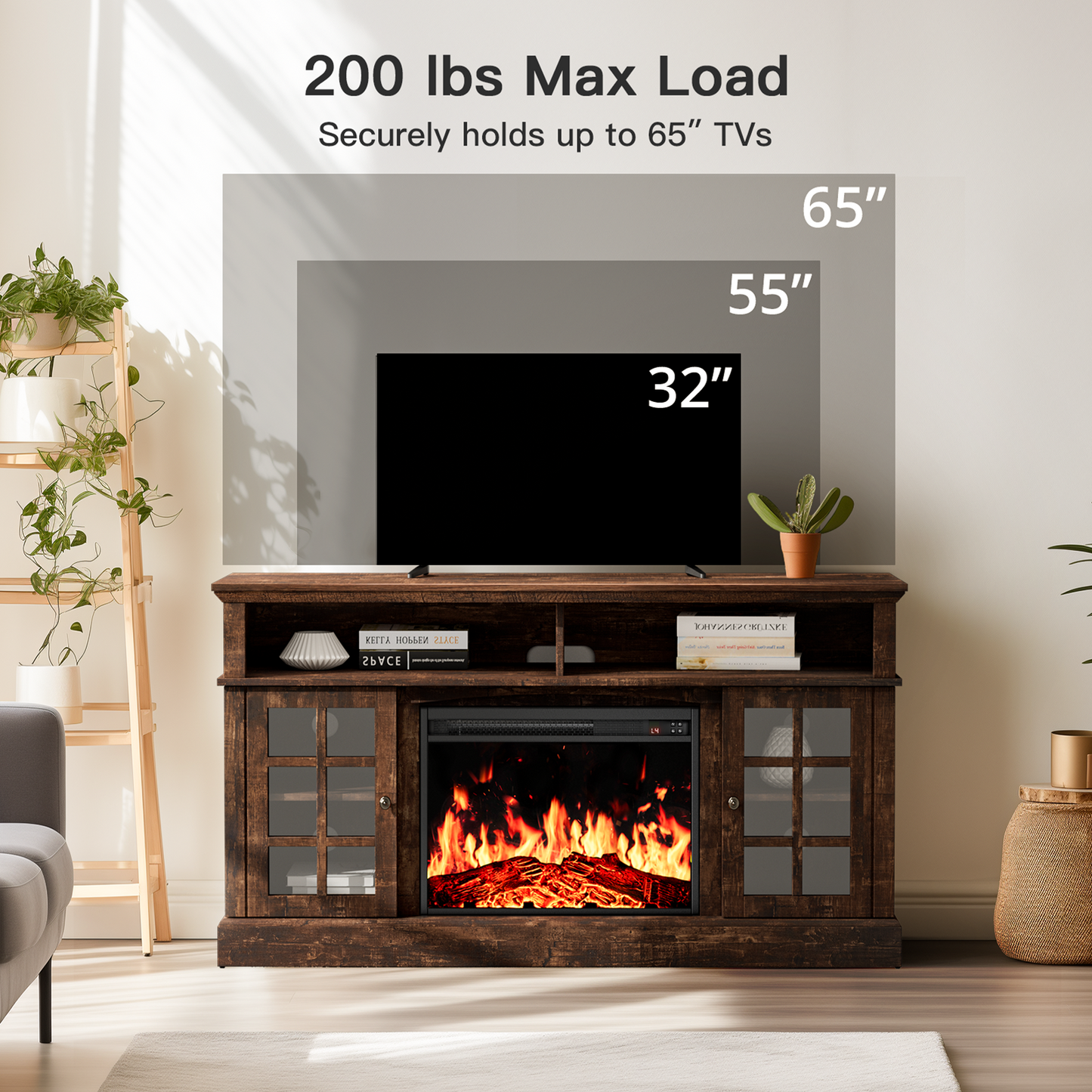Electric Fireplace TV Stand for 65″ TVs with remote control Fireplace Entertainment Center TV Console Table with 23″ Fireplace, Holds up to 200 lbs - Walmart.com