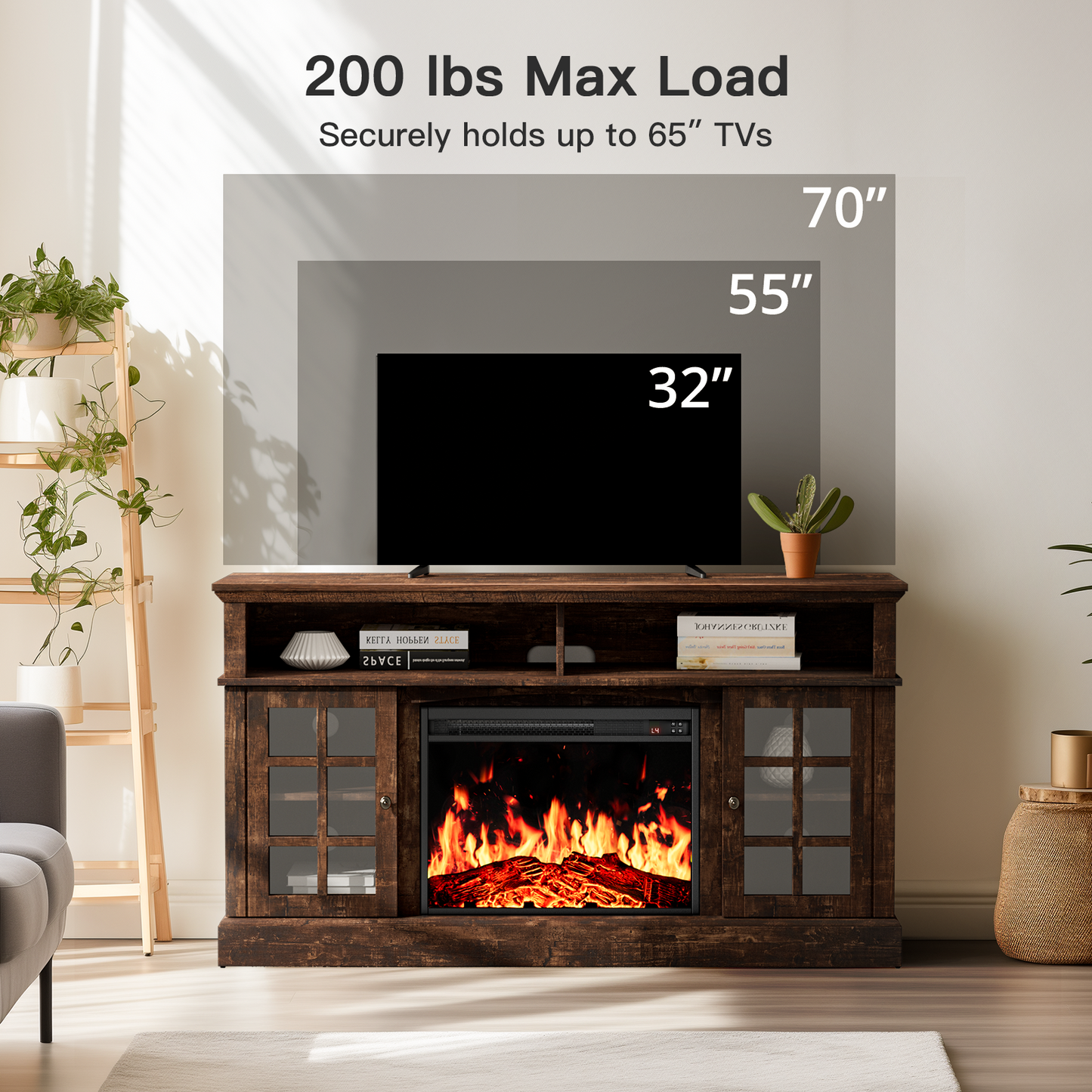Electric Fireplace TV Stand for 65″ TVs with remote control Fireplace Entertainment Center TV Console Table with 23″ Fireplace, Holds up to 200 lbs - Walmart.com