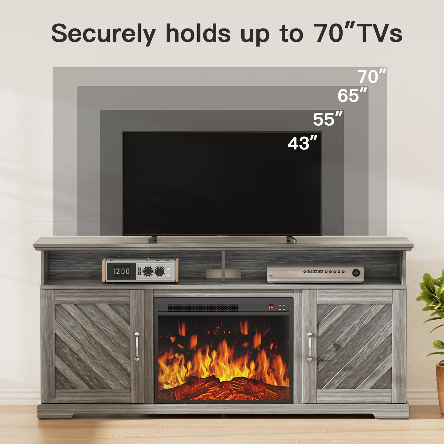 Electric Fireplace TV Stand for TVs up to 70 inch with Remote Control Entertainment Center with 23″ Fireplace, Gray