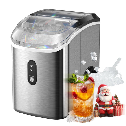 Philergo Nugget Ice Maker Countertop, 35lbs/24H with Self-Cleaning Function Pellet Ice Maker for Home, Kitchen, Office, Stainless Steel