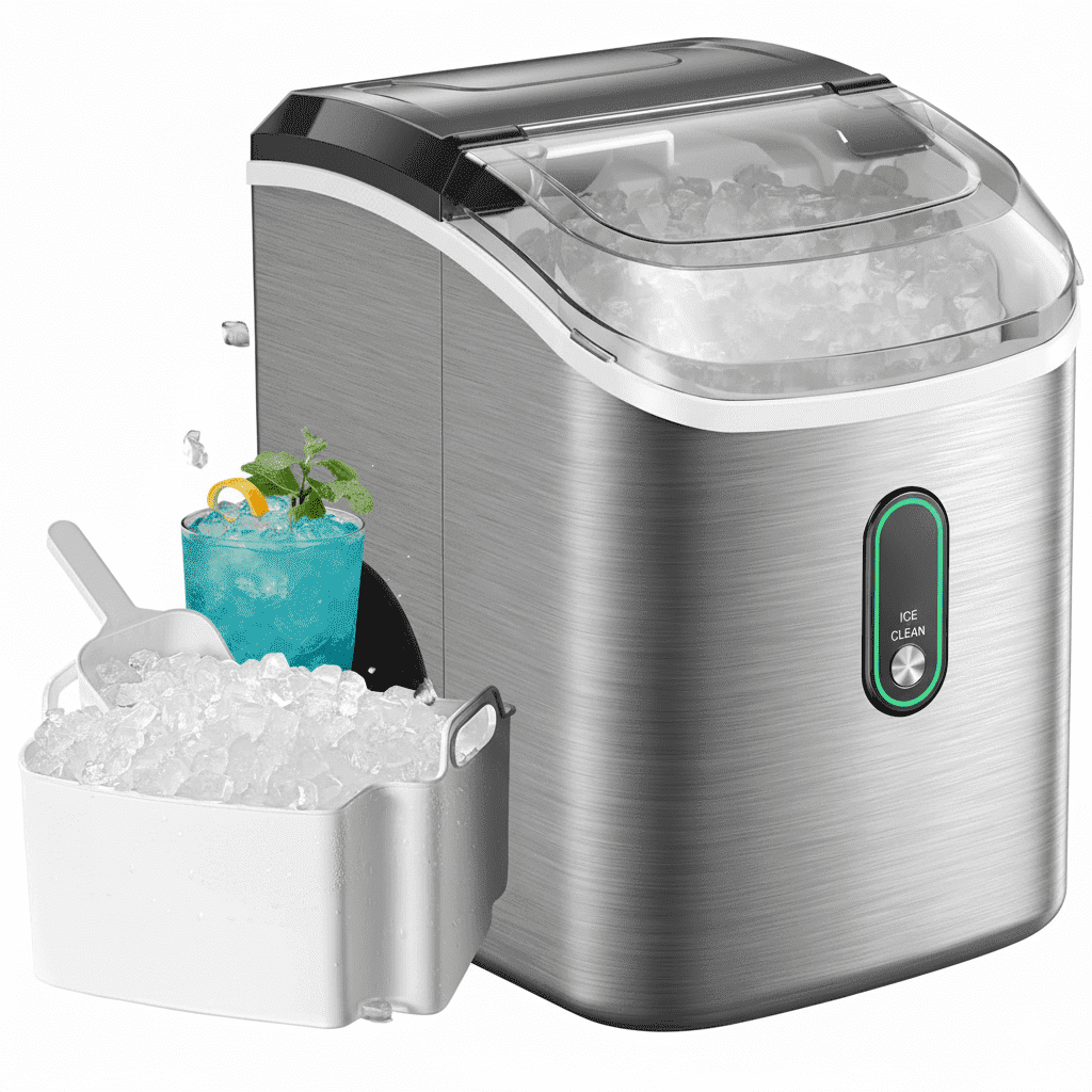 Philergo Nugget Ice Maker Countertop, 35lbs/Per Day, Self-Cleaning Sonic Ice Maker with Ice Scoop and Basket, Portable Chewable Pellet Ice for Home/Party/RV/Camping, Stainless Steels