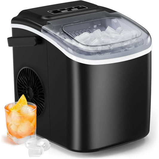 Philergo Portable Countertop Ice Maker, 26lbs/24Hrs Bullet Ice Machine Maker, 9 Cubes Ready in 6 Mins, Self-Cleaning Ice Machine with Ice Scoop and Basket, Black