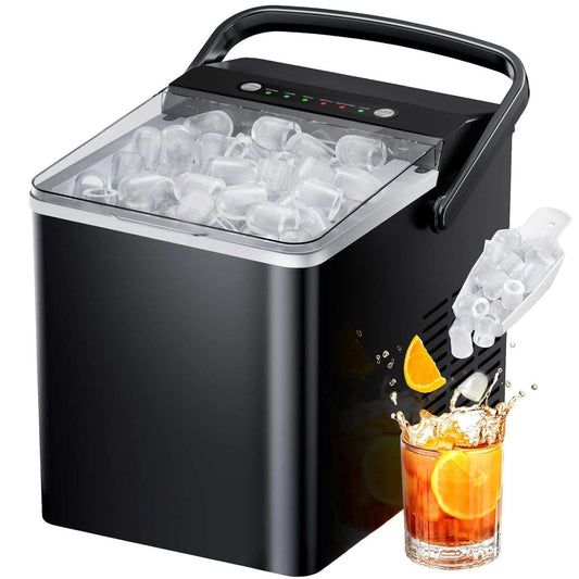 Philergo Portable Ice Maker with 1.8L Large Water Tank & Handle, Countertop Ice Machine with Self-Cleaning, 26Lbs/24H, 9 Ice Cubes Ready in 6 Mins for RV, Home, Kitchen, Black