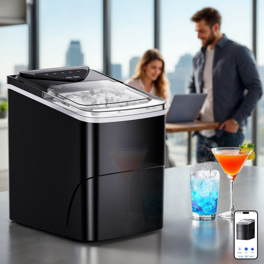 Philergo Smart Countertop Ice Maker with APP Control, 9Pcs/6Mins, 26lbs/24Hrs, 2 Ice Cube Sizes, Portable Bullet Ice Maker Self-Cleaning, Quiet Ice Maker Machine for Home KitcherOffice RV, Black