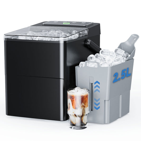 Portable Countertop Ice Maker with Handle, 2.5L Expanding Ice Basket, 26lbs in 24Hrs, 9 Ice Cubes Ready in 6 Mins, Auto-Cleaning Countertop Ice Machine for Home, Kitchen, Camping, RV, Black
