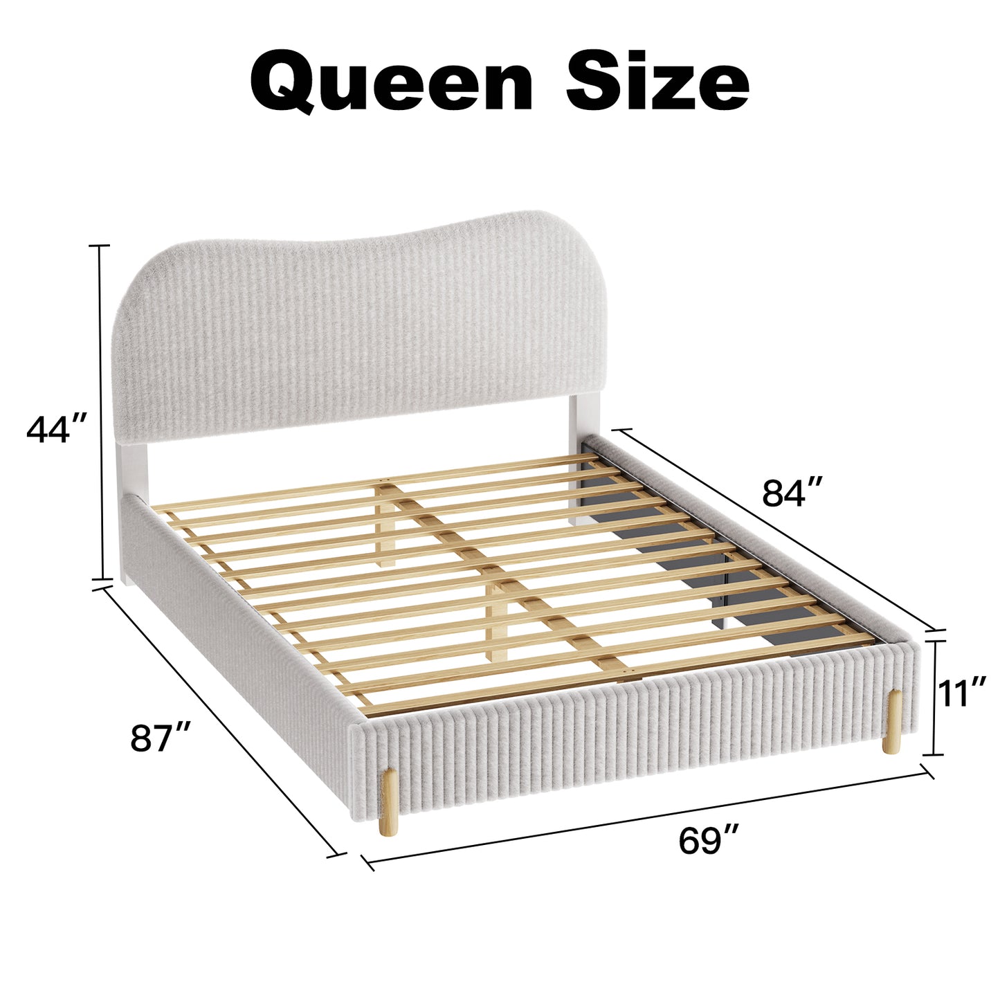 CHITOOMA Queen Bed Frame with Headboard, White Velvet Upholstered Platform Bed Frame Queen Size No Box Spring Needed, Noise-Free, Heavy Duty
