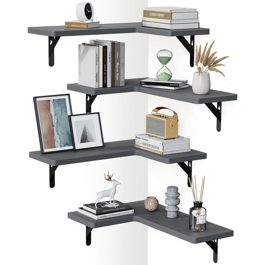 Set of 4 Corner Shelves Wall Mounted Wall Shelves Floating Shelves for Storage & Decor for Bedroom,Bathroom,Living Room,Kitchen,Laundry Room