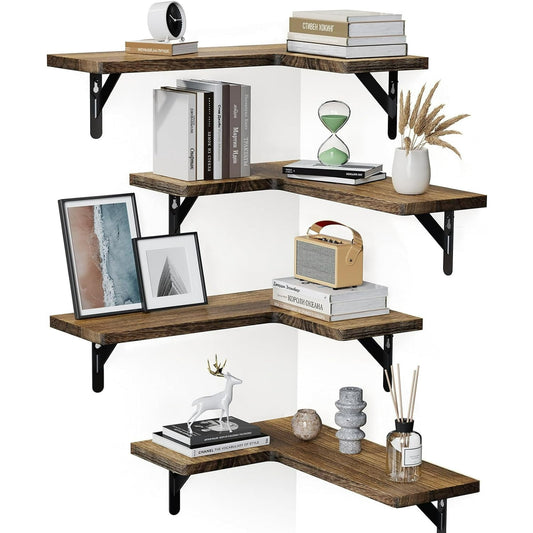 Set of 4 Corner Shelves Wall Mounted Wall Shelves Floating Shelves for Storage & Decor for Bedroom,Bathroom,Living Room,Kitchen,Laundry Room