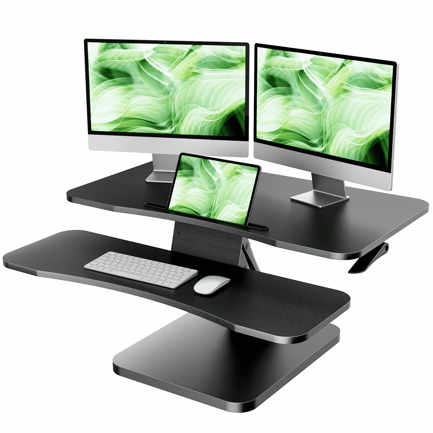 Standing Desk Converter, 32 inch Height Adjustable Desk Riser or Dual Monitor Workstation with Removable Keyborad Tray for Home Office